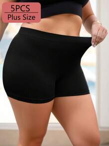 5pcs Plus Size Women Soft Breathable Seamless Mid Waist Panties, Colorful Elegant Design, High Waist Comfort Stretch Knit Fabric, Suitable For Cycling, Fitness, Work, Yoga, Sleeping And Daily Activewear, All Season, Multiple Sizes 1XL-5XL - Multicolor - View 4