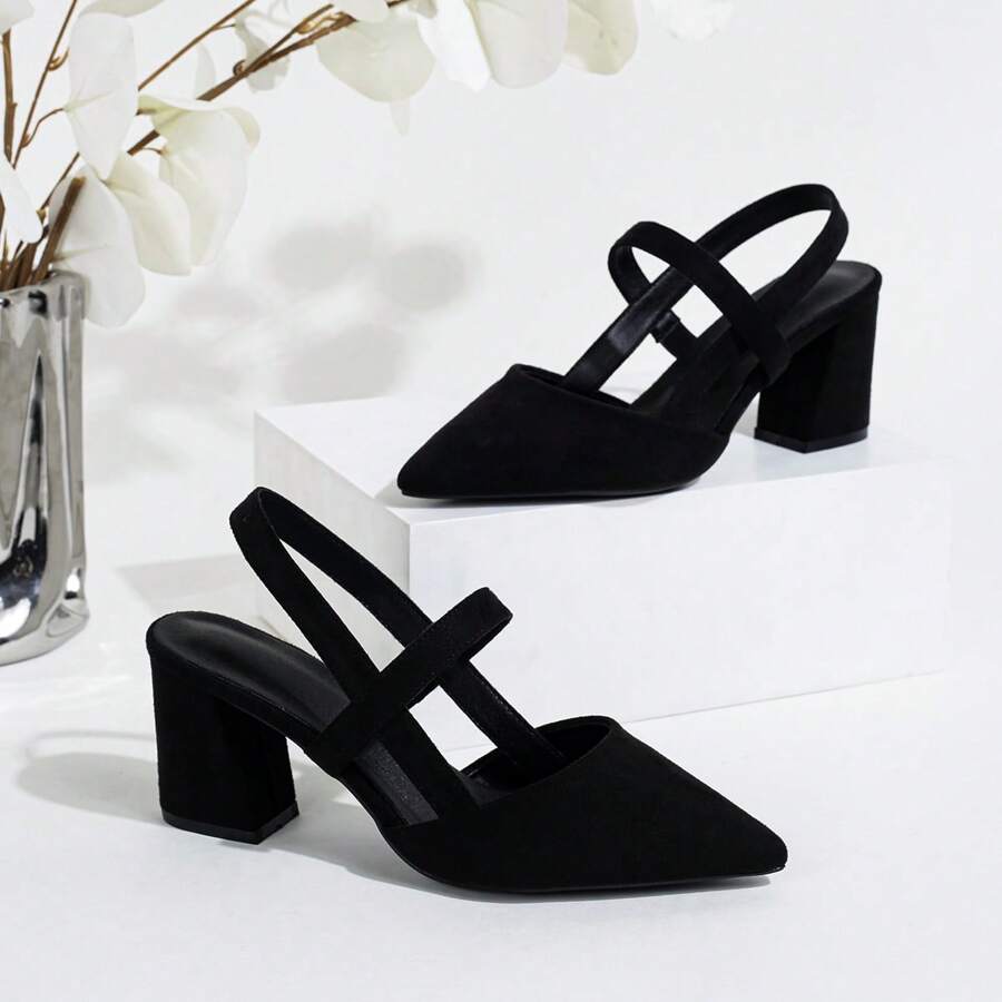 Giày sandal cao gót kín mũi cỡ lớn dành cho nữ, gót trung bình, mũi nhọn, quai đơn, gót dày, thích hợp cho mùa xuân và hè. - màu đen - Xem 1