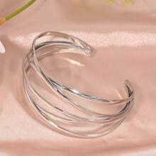 1pc Metal Multi-Layer Open Bangle Bracelet, European & American Fashion Minimalist Design, Everyday Women Jewelry Accessory
