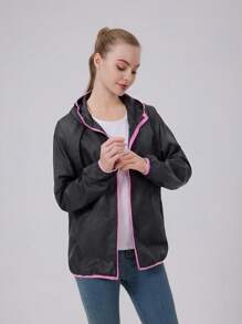 1pc Women Lightweight Outdoor Skin Jacket, Casual Windbreaker With Pockets, Suitable For Running, Fitness, Fishing, Floral Print - Pink - View 5