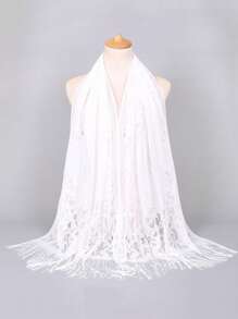 1pc Hollow Out Tassel Lace Scarf Shawl Beach Wrap For Dress - White - View 3
