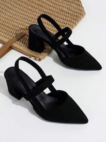Giày sandal cao gót kín mũi cỡ lớn dành cho nữ, gót trung bình, mũi nhọn, quai đơn, gót dày, thích hợp cho mùa xuân và hè. - màu đen - Xem 4