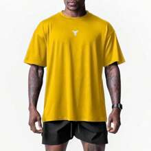 VitaFith 新款公牛印花休闲运动健身美式男士T恤，时尚运动健身，百搭休闲日常穿着，轻便舒适 - 黃色 - 查看 2