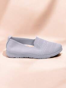 Damen bequeme, lässige, einfarbige, minimalistische Mode Ballerinas - Grau - Übersicht 2