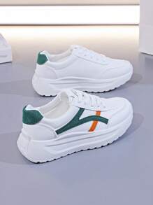 1 Pair Women's Sports Style Platform Sneakers, Multi-Color Patchwork Low-Top Casual Comfortable Shoes