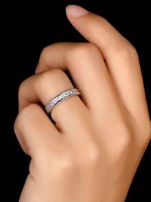 XUJIA 1pc Princess Cut Eternity Ring, 4x4mm Cubic Zirconia Pave, 925 Sterling Silver Engagement Wedding Band, Jewelry Gift, Bridal Accessory - Silver - View 5