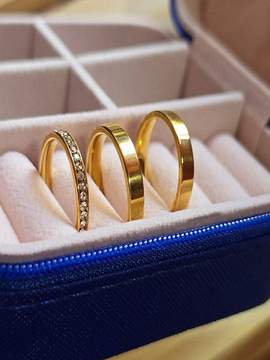 Pair Of 4mm Straight Smooth Wedding Rings 18k Gold Plated + Trimmer (COD-111) - 金色 - 查看 1