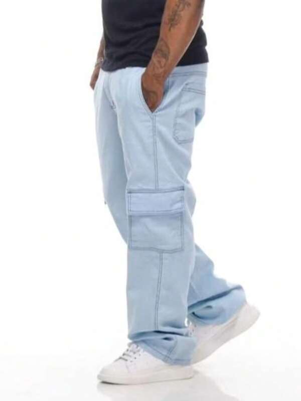 Calça Cargo Jeans Clara 6bolsos Estilo Skate Elástico Na Cintura