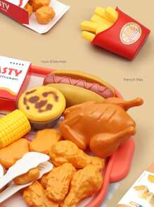 80 件/60 件/40 件逼真食物汉堡、薯条、披萨套装、厨房烹饪角色扮演玩具、配件丰富、手眼协调、亲子互动、生日礼物 - 彩色 - 查看 5