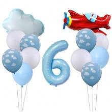 Globo de aluminio en forma de avión y nube de color azul, conjunto de globos para decoración de fiesta de cumpleaños o baby shower con temática de aventura de piloto - Multicolor - Ver 7