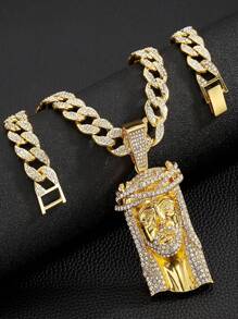 Bling Bling Rhinestone Jesus Pendant With 15mm Miami Cuban Link Chain, Hip Hop Jewelry Gift - Jesus Pendant Necklace - View 6