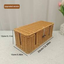 1pc Exclusive Design Rattan-Look Desktop Power Strip Storage Box, Plastic Nordic Pastoral Style, Bedroom Cable Organizer, Socket Storage Box, Power Cord Management Basket, Suitable For Bedroom/Power Strip/Cable/Charger Organization,For Back To School - Brown - View 10