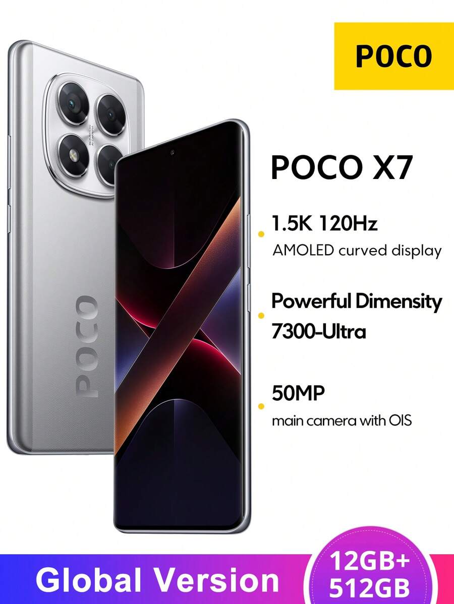 Xiaomi POCO X7 5G Global Version 12GB+512GB Smartphone Dimensity 7300-Ultra 6.67" CrystalRes AMOLED Display 50MP Main Camera With OIS 45W Turbo Charging 5110mAh (Typ) Battery IP68 Water & Dust Resistance