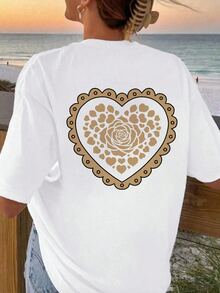 Women's Loose Fashion Heart Pattern Summer T-Shirt - White - View 2