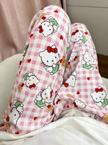 女式 Hello Kitty 可爱卡通印花裤、睡裤、舒适宽松、适合所有季节 - 粉色 - 查看 4