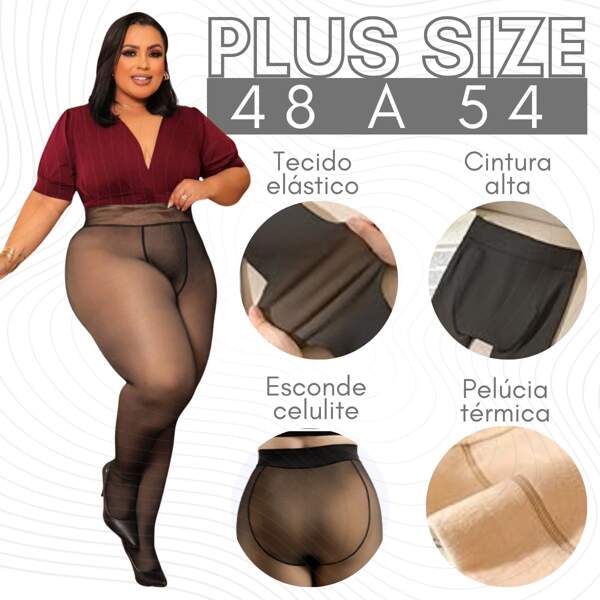 Meia Calça Plus Size 48 Ao 54 3XL Peluciada Térmica Forrada Translúcida De Lã Quente Feminina