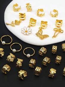 27pcs Butterfly Flower Y2K Bow Dreadlock Hair Jewelry Accessories For Braids Gifts For Girls And Women Perfect For Dances And Parties Music Festival Hair Clips, School Stuff - Gold - View 2