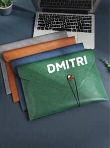 Customized Leather A4 Document Bag, Briefcase, Button Office Organization Handbag, High Capacity Personalized File Folder,Back To School,School Supplies - Solid Color - View 4