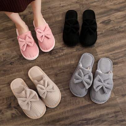 柔软灯芯绒蝴蝶结拖鞋，时尚防滑EVA鞋底，四季皆宜，保暖舒适，适合闺蜜节、狗狗主题、嘉年华、春夏精选、伴娘礼物、房间装饰、卧室装饰、海滩、旅行、男女皆宜、度假必备。可爱小物