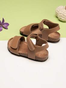 1 Pair Fashion Solid Color Cute Kids/Toddlers Soft Cork Bottom Comfortable Flat Sandals, Suitable For Boys/Girls, Summer Beach Shoes With Hook And Loop Opening, Open Toe Design For Easy Wear