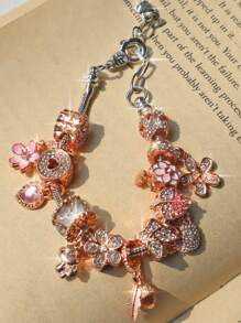 1pc Pink Sakura Flower Charm Bracelet; 1pc Cute Mushroom DIY Bracelet; 1pc Adjustable Butterfly & Flower Bracelet; 1pc Classic Heart Shaped DIY Bridal Wedding Bracelet