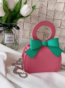 1 Pc New Style Small Capacity Bow-Decorated Pu Material Handbag For Girls, Fashionable And Unique Beaded Strap For Crossbody Or Hand Carry, Magnetic Button Closure, Perfect For Outings, Shopping, Parties, Dinners, And As A Gift For Friends - A - View 12