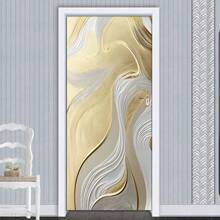 1 Set / 2 Pieces Self-Adhesive Waterproof Anti-Fouling Door Sticker Wall Painting, Removable PVC Wallpaper Wall Decal, Modern Luxury Gold Line Geometric Floral Pattern, Suitable For Indoor Outdoor Bedroom Kitchen Cabinet Wall Decor, 30.3 Inches X 78.7 Inches Room Decor Home Decor Bathroom Decor Wall Art Home Decor Living Room Wall Paper Wall Stickers House Decor Bedroom Decor Room Decoration Stuff Living Room Decor Personalised Stickers