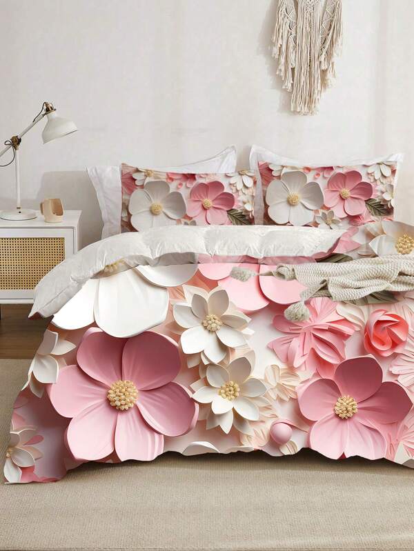 Juego de funda nórdica con estampado floral, 3 piezas (1 funda de edredón, 2 fundas de almohada, relleno no incluido) para dormitorio, decoración de otoño, decoración de otoño, decoración de habitación