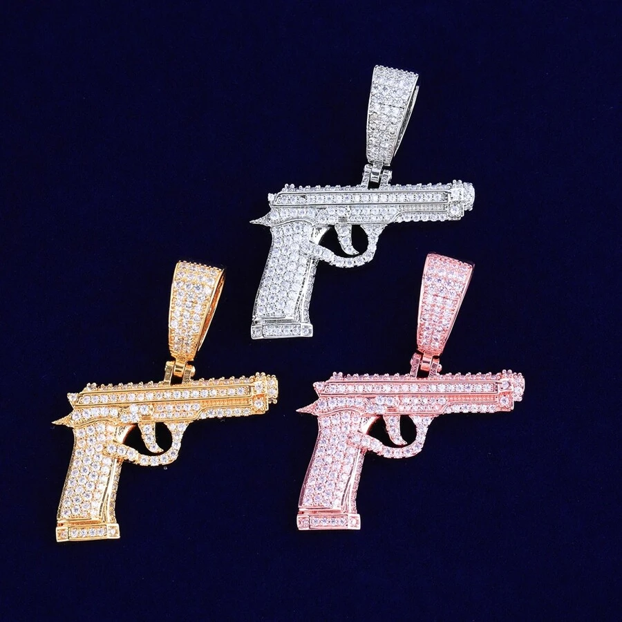 1 件冰枪项链吊坠男士街头文化爪镶饰品方晶锆石嘻哈珠宝