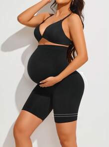 Maternity Soft Elastic Waist Comfortable Belly Support Shorts - Black - View 5