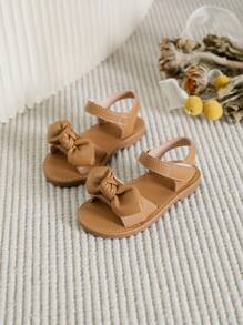 1 par de sandalias casuales con lazo decorativo para niñas, apropiadas para el verano - Marrón - Ver 2