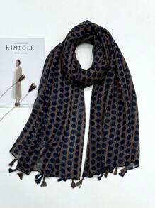 Fashion Women Silk Scarf, Simple & Elegant Design Scarf, New Breathable Tassel Shawl,Vibrant Ditsy Floral Pattern Large Scarf For Spring/Summer Outdoor, Beach, Versatile Head Wrap