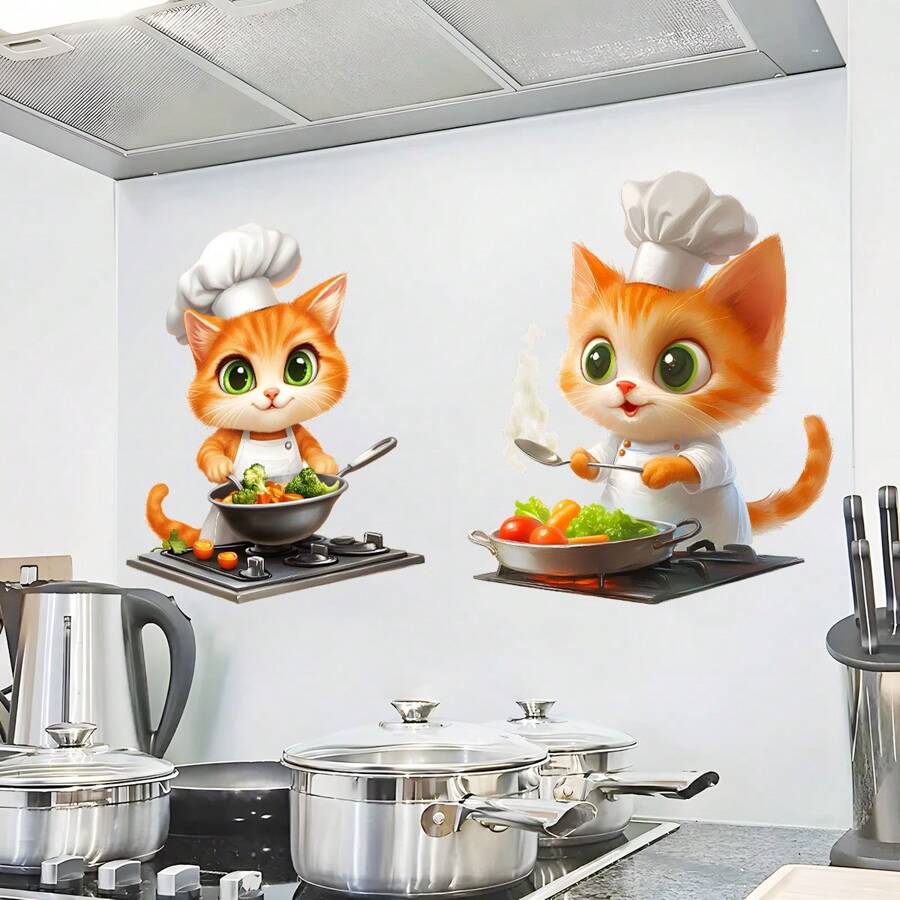 2 件富有想象力的猫厨师墙贴:厨房墙壁艺术,带有蔬菜、勺子、厨师帽 - 乙烯基装饰贴纸,可装饰您的家居壁画 - 添加烹饪魅力效果礼物生日毕业房间装饰家居装饰墙壁装饰浴室装饰卧室装饰房间装饰物品客厅装饰房屋装饰家居装饰客厅墙纸墙贴墙贴 - 彩色 - 查看 1