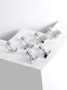 1pc Dragonfly Moon Sword Shaped Inner Screw Lip Stud, Ear Stud, Suitable For Men And Women As Halloween, Valentine's Day, Thanksgiving, Birthday Gift, Suitable For Girlfriend, Wife Gift, Suitable For Shopping, Work, Dating, Beach, Dance And Everyday Wear, Mom, Mother, Mother's Day, Gift