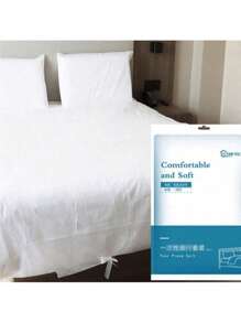 1 pieza Juego desechable de sábana, edredón y funda de almohada para viajes, individual/doble, de tela no tejida, suministros para hotel/vacaciones