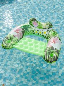 1pc Inflatable U-Shaped Green Flower PVC Floating Pool Float, Waterproof Beach Lounger, Beach Essentials, Beach Accessories - Green - View 2