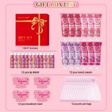 MISS FACTORX 48pcs/Box Hand Cream & Lip Balm Gift Set - Perfect For Wedding, Friends Gathering Or Party Favors! Includes 12 Pcs Hand Cream, 12 Pcs Lip Balm, 12 Pink Organza Bags And 12 Thank You Cards. Suitable For All Skin Types And Low-Allergy. Made With Natural Ingredients Like Coconut Oil And Glycerin.