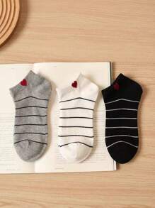 5 Pairs Heart Striped Breathable Ankle Socks, Suitable For Home And Office, Randomly Shipped - Multicolor - View 5