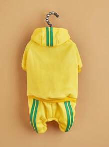 1pc Solid Color Pet Hoodie Sweatshirt, Vertical Stripe Design For Small Dogs & Cats - Yellow - View 4