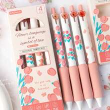 (Back To School) 4pcs/Box Flower Series Soft Gel Pens, Fast Drying Smooth Writing For Office, Study & Learning Stationery - Multicolor - View 15