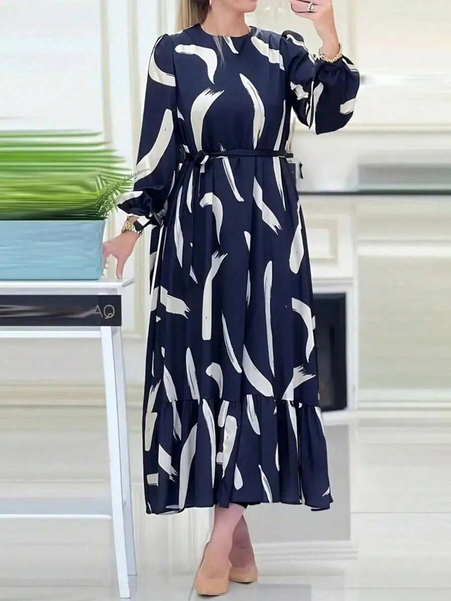Vestido de estilo árabe sencillo y elegante, adecuado para el verano, de corte recatado - Azul - Ver 1