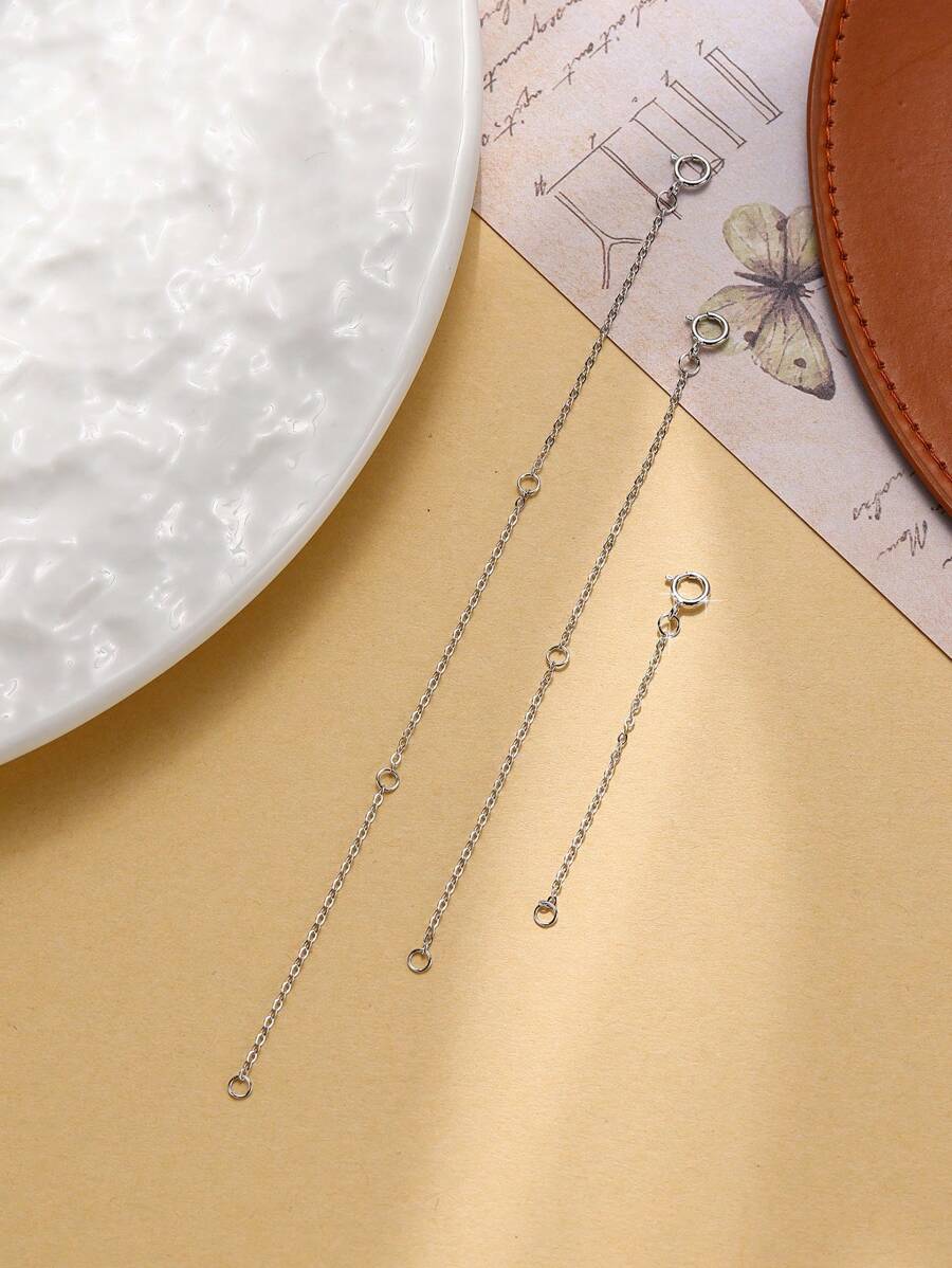 3pcs/Set S925 Sterling Silver Extender Chains, Stackable & Versatile For DIY Necklace And Bracelet Assembling, Fashionable Accessory - Silver - View 1