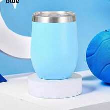 1pc Watersy Beer Mug, 12oz/350ml Powder Coated Wine Glass With Press Lid, Handleless Insulated Wine Tumbler, Double Wall Stainless Steel Travel Cup For Cold/Hot Drinks, Wine, Coffee, Cocktails, Back To School, Water Bottle