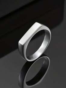Chic Thin Flat Square Ring In Stainless Steel For Men And Women Silver Plated - Silver - View 1