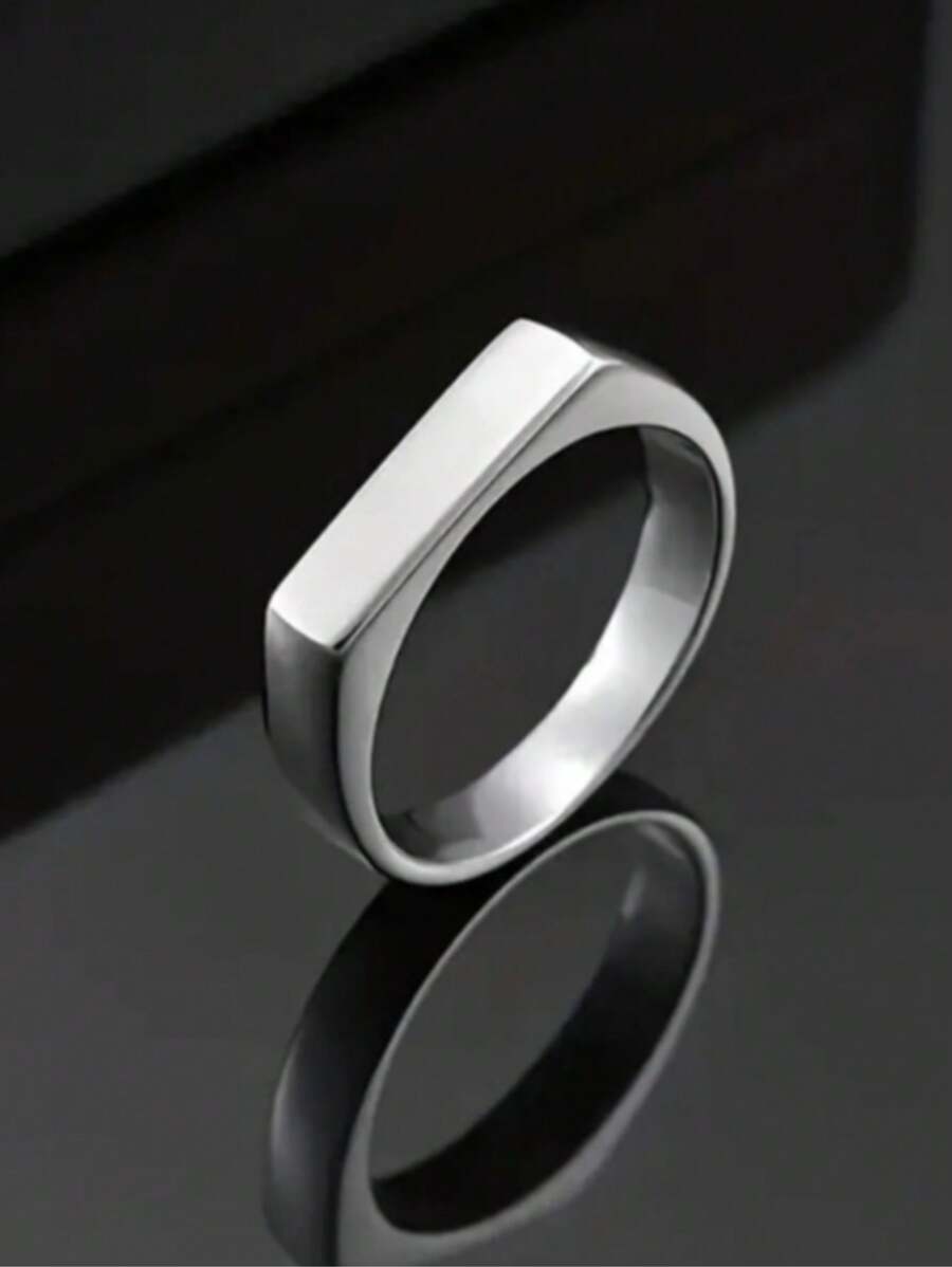 Chic Thin Flat Square Ring In Stainless Steel For Men And Women Silver Plated - Silver - View 1