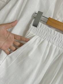 Linen Shirt And Shorts Set - trắng - Xem 2