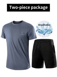 2pcs Men Sports Suit, T-Shirt And Shorts Set, Fashion Casual Pocket Drawstring Lightweight Running, Basketball, Football, Workout Activewear Top