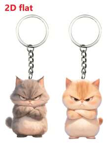 1pc 2D Acrylic Angry Cat Design Pendant/Keychain/Backpack Charm, Decorative Gift