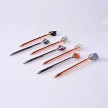 1pc Natural Crystal Raw Mineral Specimen Rotating Metal Ball Pen, Creative Gift Stationery - Multicolor - View 4