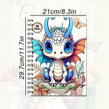 1 pieza, tamaño A4, papel talla grande grueso, impresión a una cara, encuadernado en espiral, libro de dibujo con patrón de dragón de dibujos animados, para que los adultos pasen el tiempo